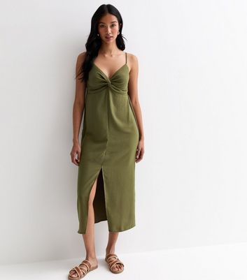 Khaki Twist Front Strappy Midi Dress New Look