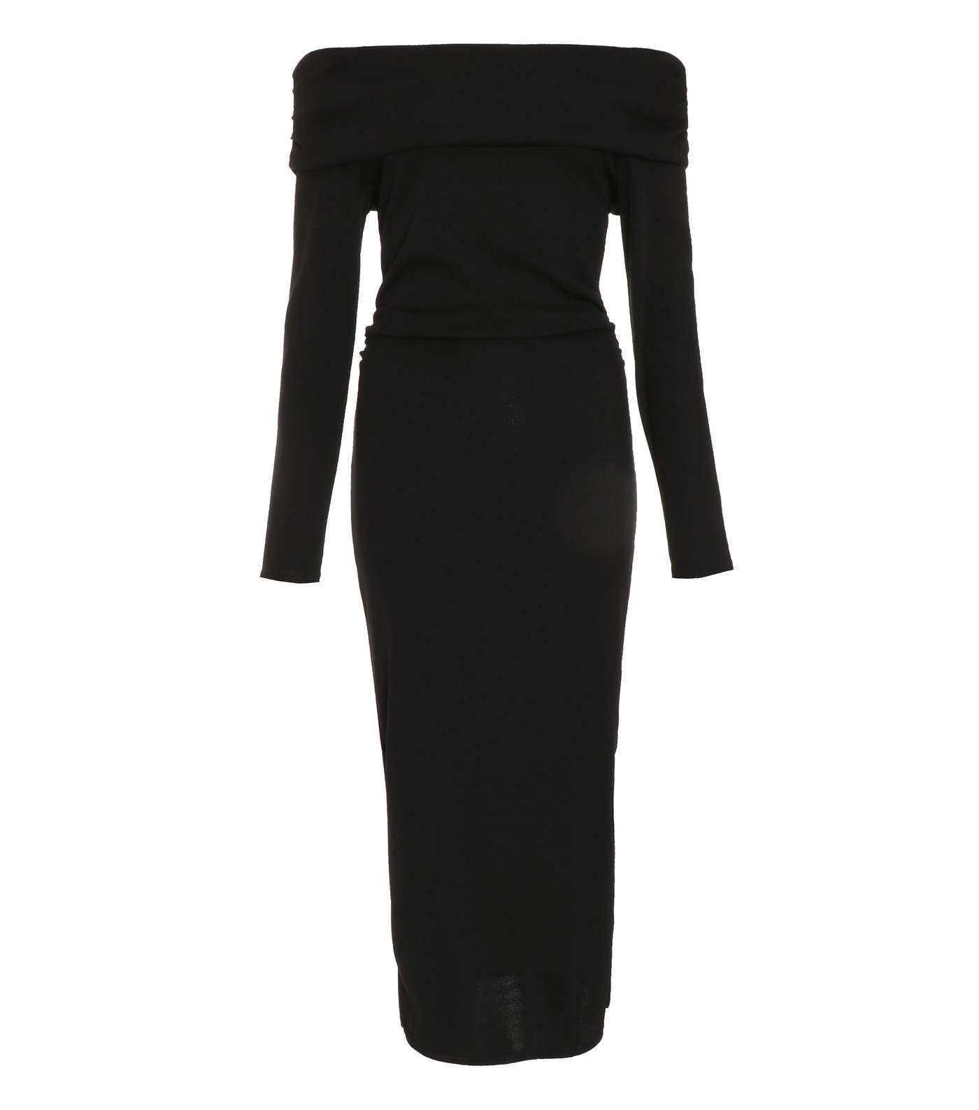 QUIZ Black Ribbed Bardot Midi Dress Image 4
