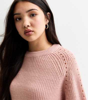 Girls Pale Pink Hole Detail Crew Neck Crop Jumper