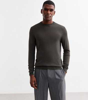 Grey Slim Fine Knit Crew Neck Jumper