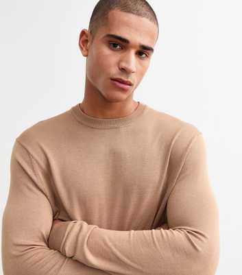 Camel Slim Fine Knit Crew Neck Jumper