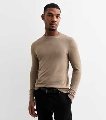 Brown Slim Fine Knit Crew Neck Jumper