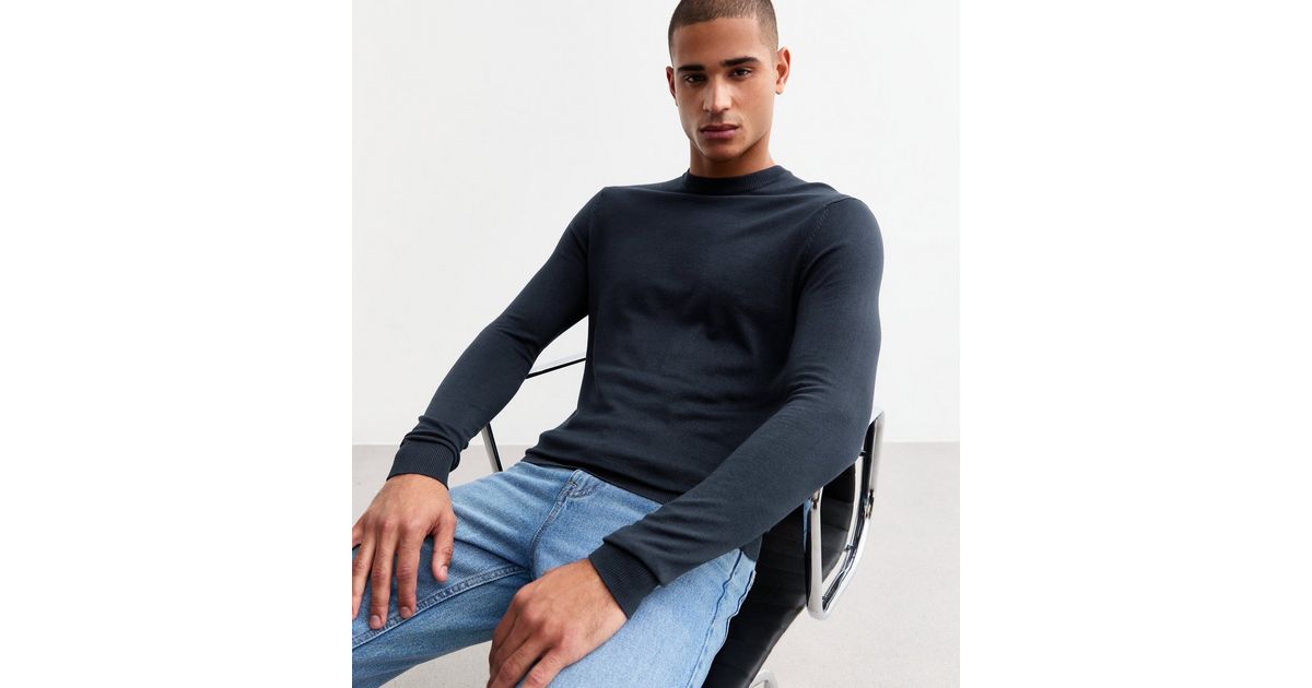 Navy Slim Fine Knit Crew Neck Jumper | New Look