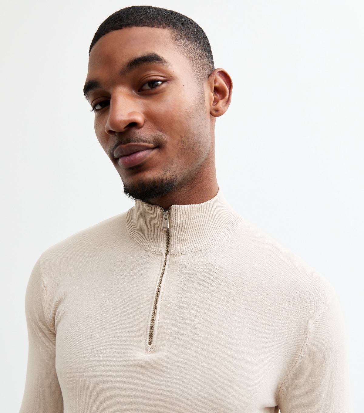 Men's Light Grey Slim Quarter Zip Lightweight Knit Jumper New Look