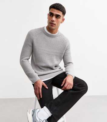 Pale Grey Regular Rib Knit Crew Neck Jumper