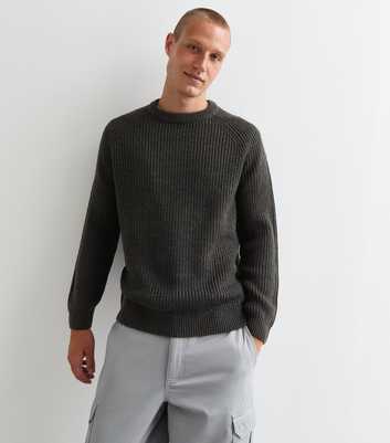 Grey Regular Rib Knit Crew Neck Jumper