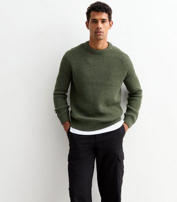 Men's Khaki Regular Rib Knit Crew Neck Jumper New Look