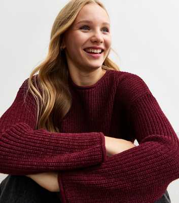 Girls Burgundy Chunky Knit Jumper