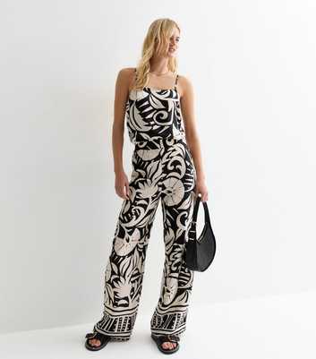 Tall Black Abstract Pattern Wide Leg Trousers