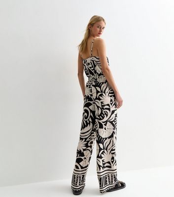 Tall Black Abstract Pattern Wide Leg Trousers New Look