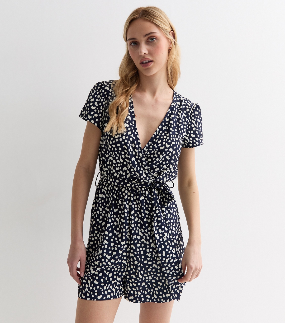 Women's Navy Animal Print Wrap Playsuit Gini London New Look