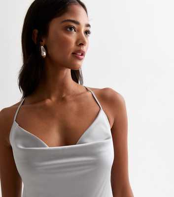 Silver Cross Back Satin Slip Dress