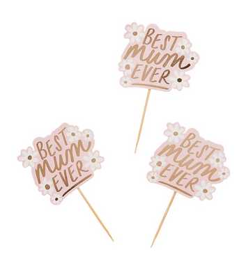 3 Pack Gold Best Mum Ever Cupcake Toppers