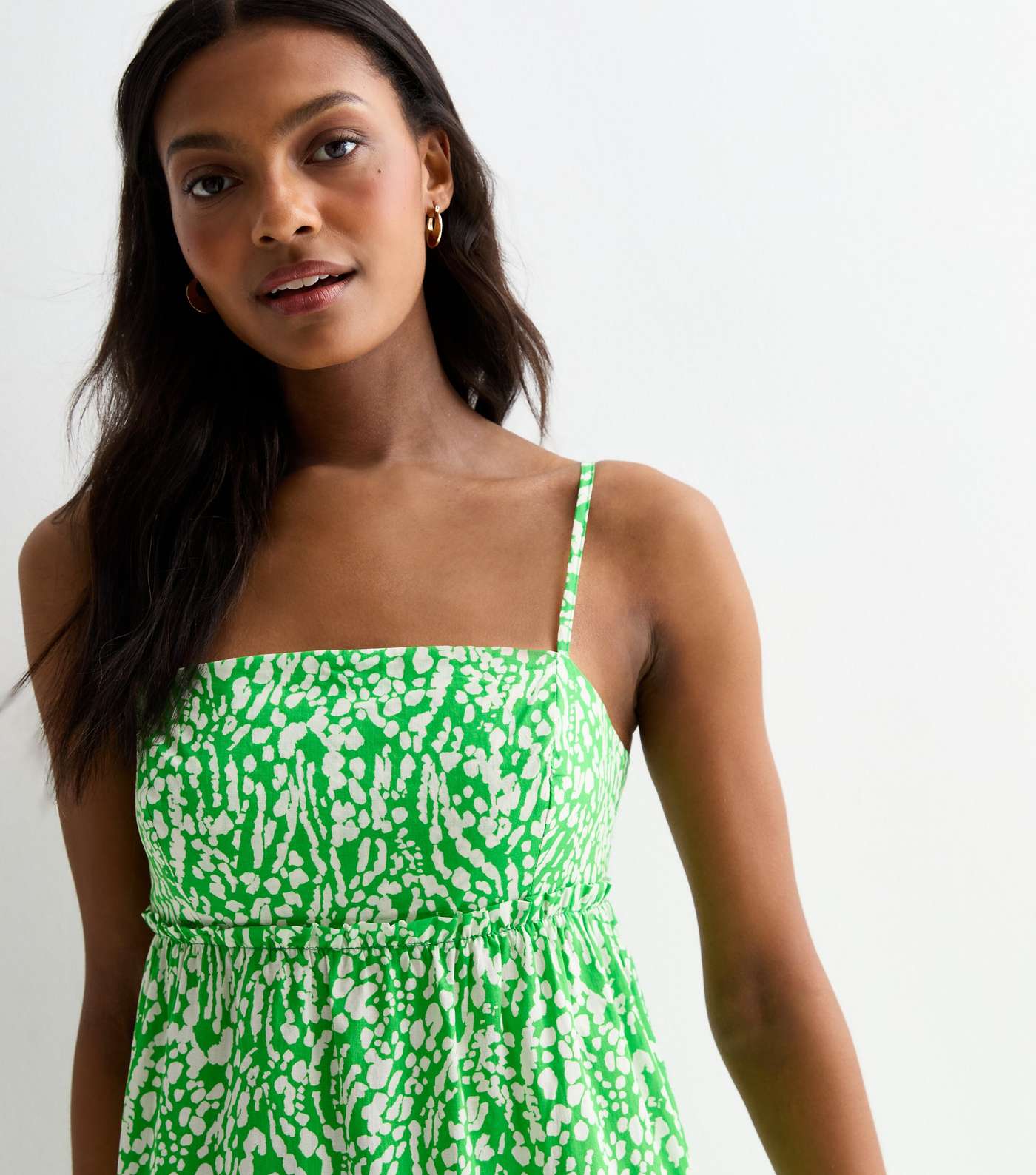 Green Cotton Strappy Spot Print Midi Dress  Image 2