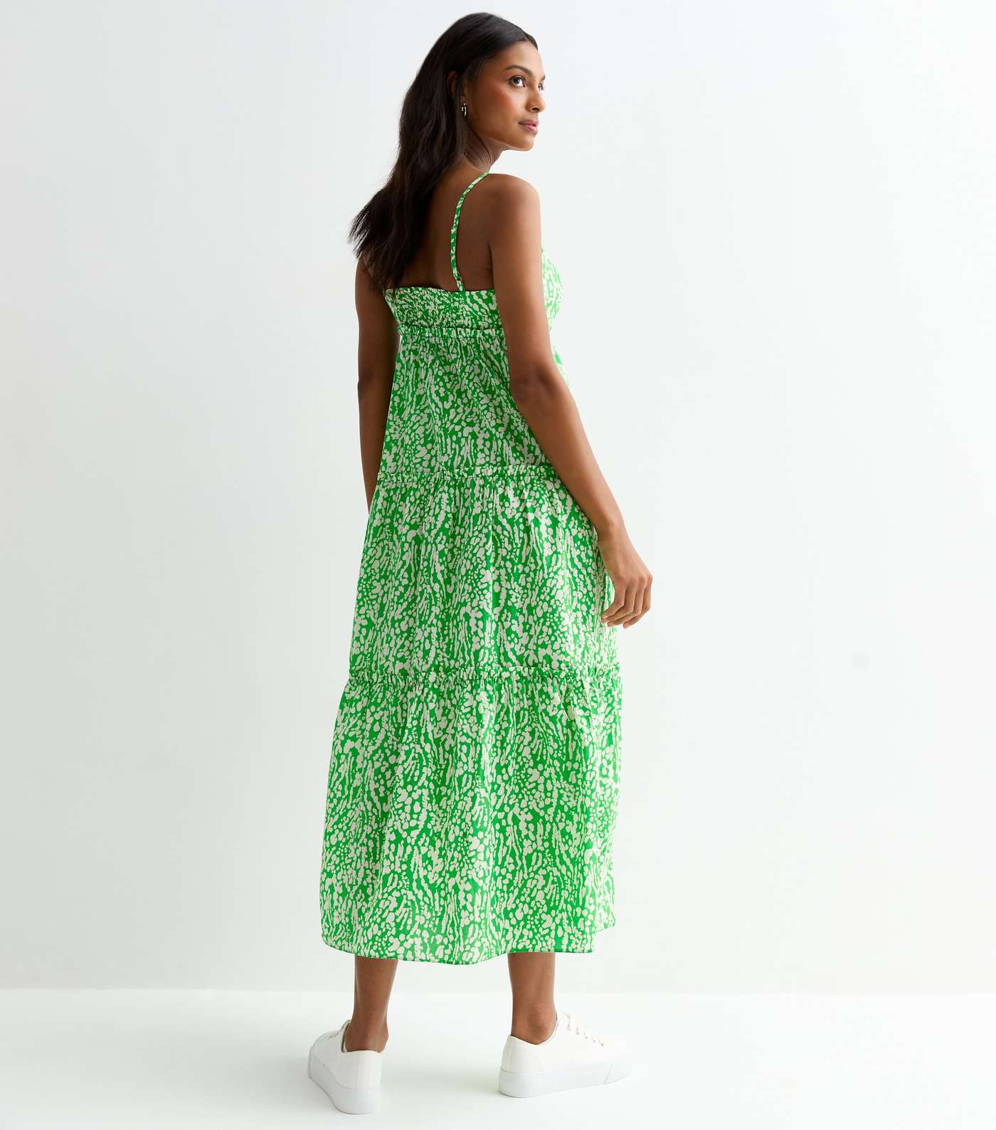 Green Cotton Strappy Spot Print Midi Dress  Image 4