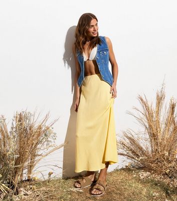 Pale Yellow Bias Cut Midi Skirt New Look