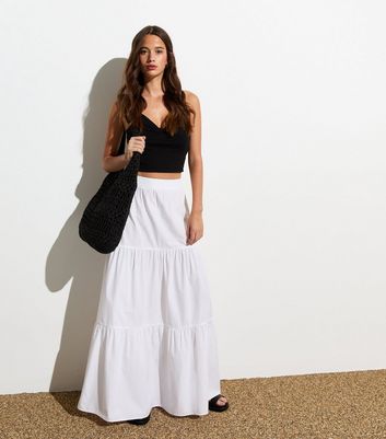 White Poplin Tiered Maxi Skirt New Look