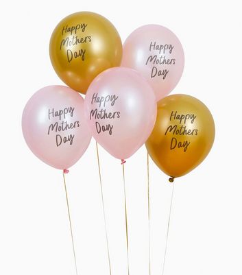 5 Pack Gold and Pink Happy Mother's Day Balloons New Look