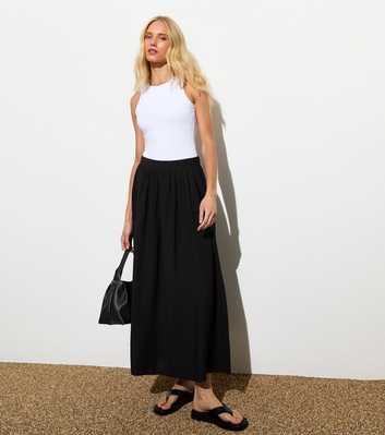 Black Textured Midi Skirt