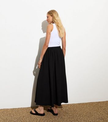 Black Textured Midi Skirt New Look