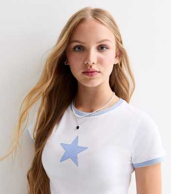 Girls Blue Star Print Cotton T-Shirt 