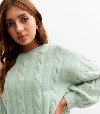 Girls Green Cable Knit Jumper