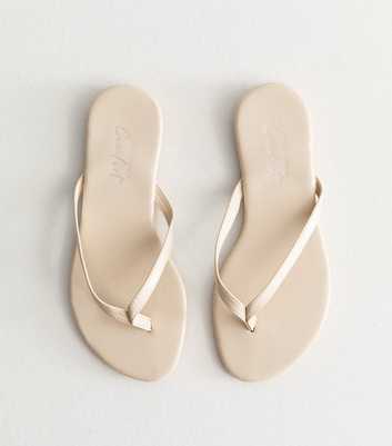 Off White Leather-Look Toe Post Sandals