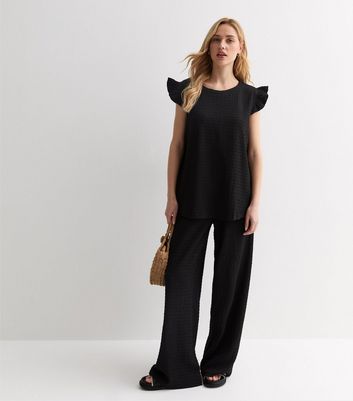 Gini London Black Textured Wide Leg Trousers New Look