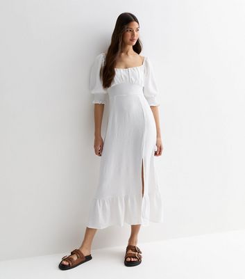 Gini London White Square Neck Tiered Hem Midi Dress New Look