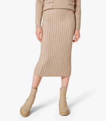 Apricot Aran Knit Midi Skirt 