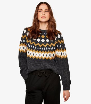 Apricot Grey Fairisle Knit Jumper New Look