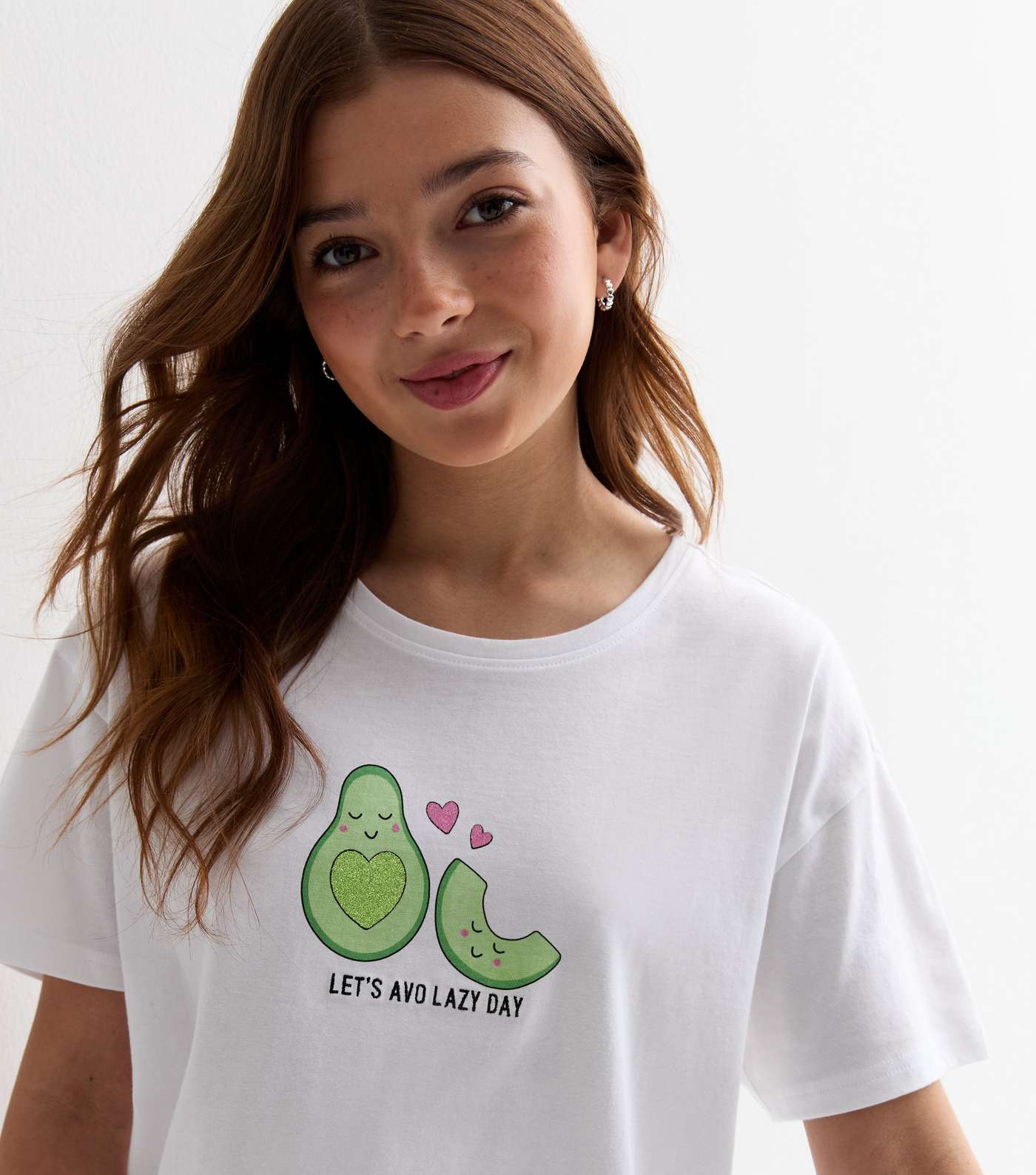 Girls White Cotton Short Pyjama Set with Avocado Logo Image 2