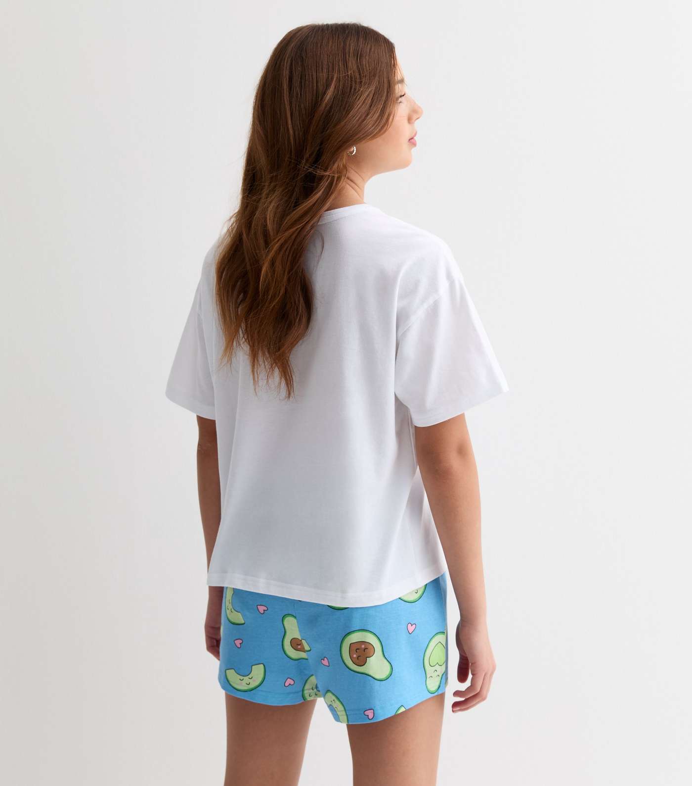Girls White Cotton Short Pyjama Set with Avocado Logo Image 4
