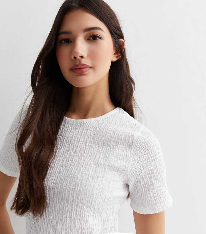 White Textured Short T-Shirt 