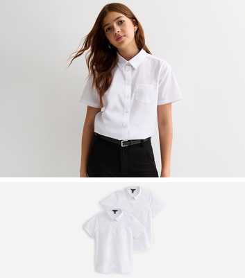 Girls 2 Pack White Short Sleeve School Shirts 