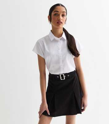 Girls White Cap Sleeve Slim Fit School Shirt