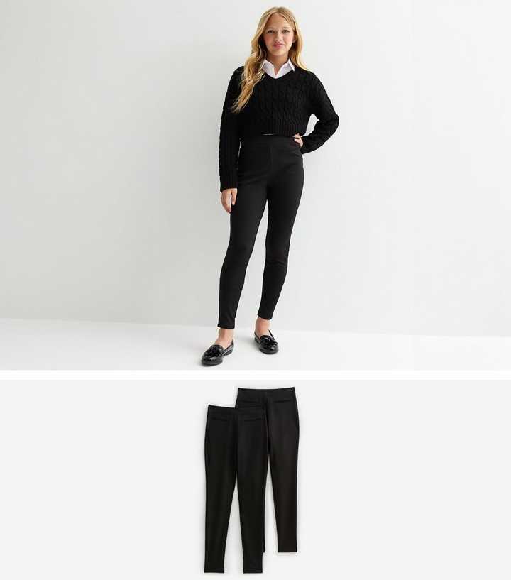 Girls 2 Pack of Black Legging School Trousers