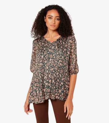 Apricot Floral Print Flared Top 