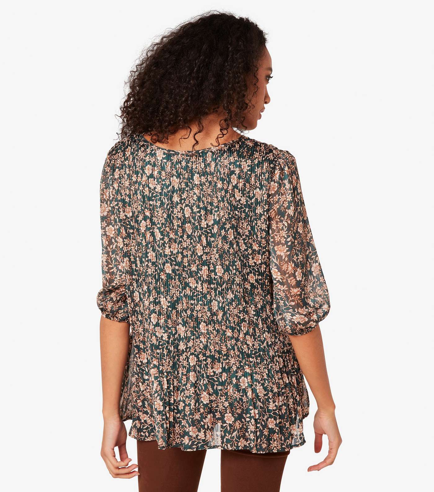 Apricot Floral Print Flared Top  Image 3