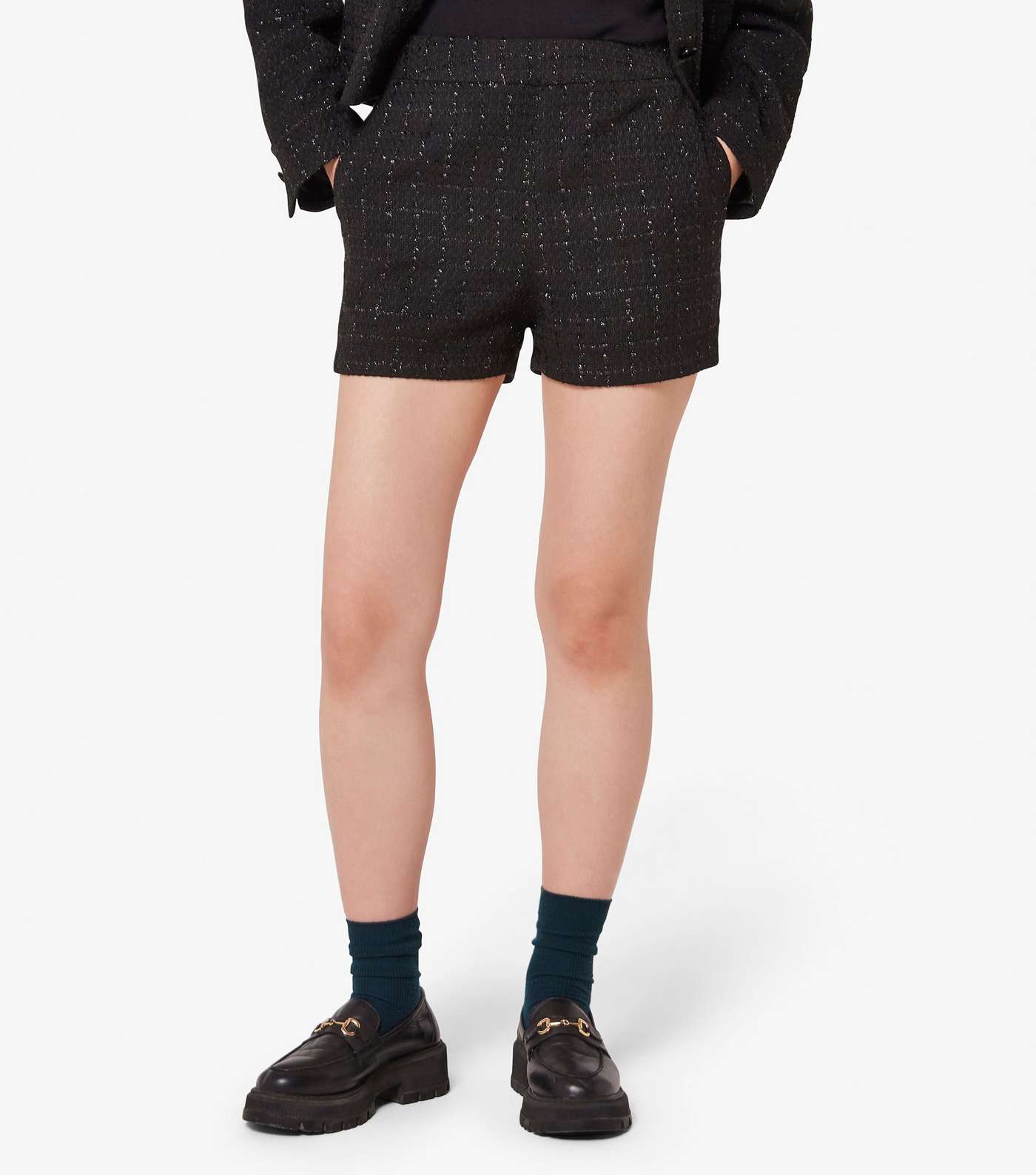Apricot Black Tweed Shorts Image 2