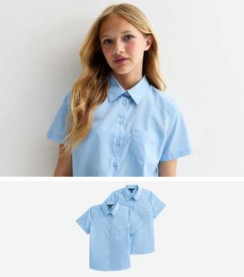 Girls 2 Pack of Pale Blue Short Sleeved School Shirts