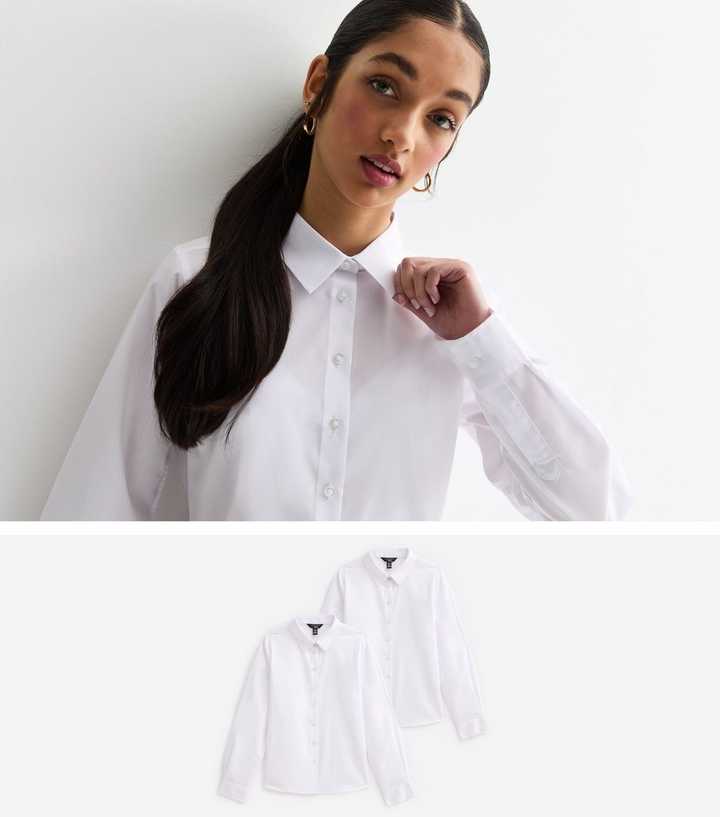 Girls Pack of 2 White Long Sleeved School Shirts