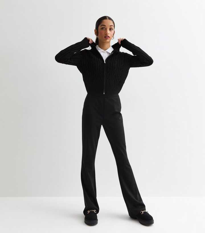 Girls Black Jersey Flared School Trousers