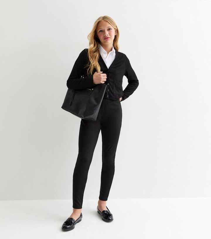 Girls Black Stretch Legging School Trousers 