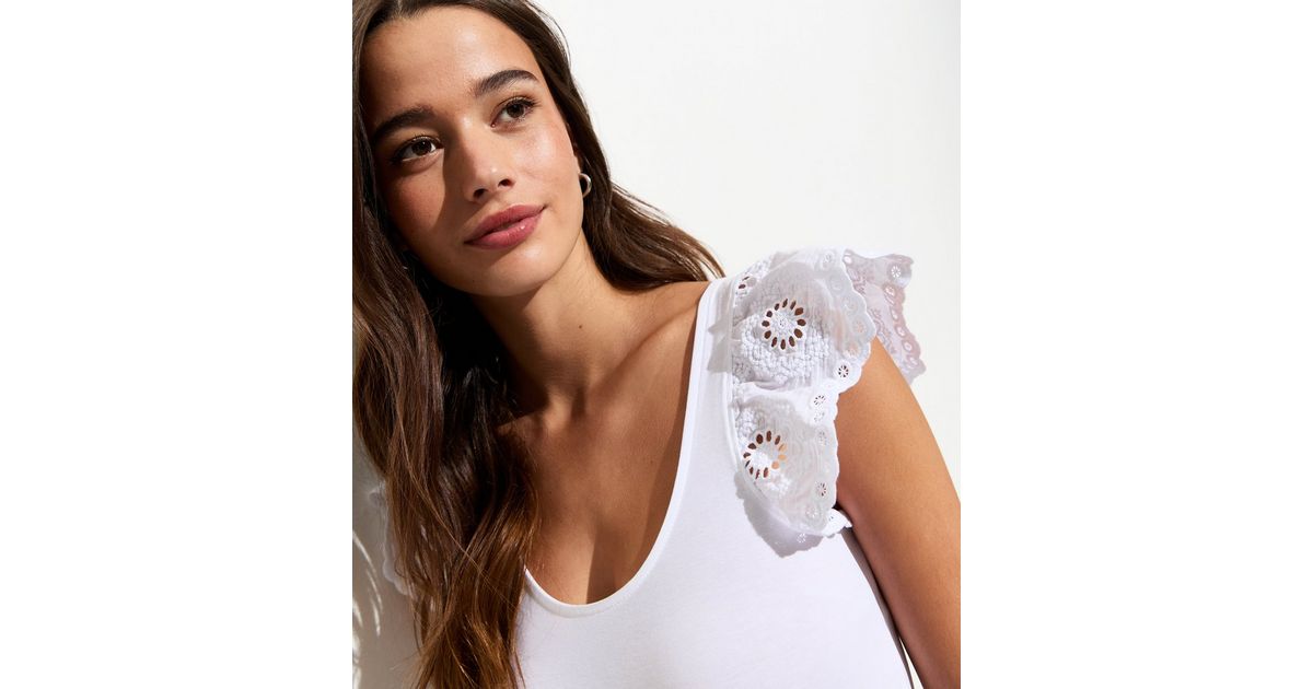 White Embroidered Sleeve Bodysuit New Look
