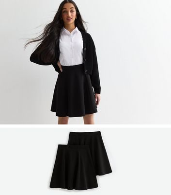 Girls 2 Pack of Black Jersey School Skater Skirts New Look