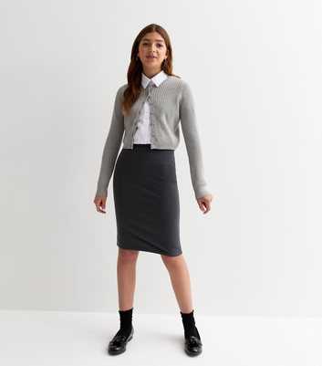 Girls Grey Stretch Cotton Tube School Skirt