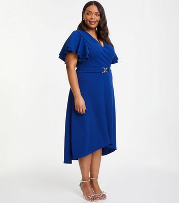 QUIZ Curves Blue Belted Wrap Front Midi Dress New Look