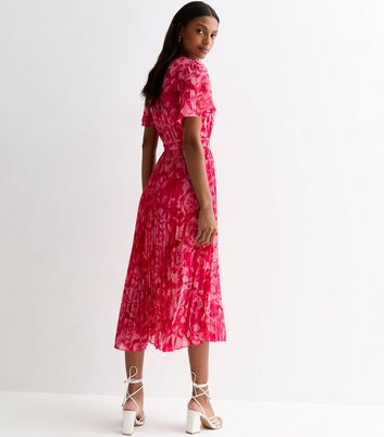 Gini London Pink Floral Wrap Midi Dress New Look