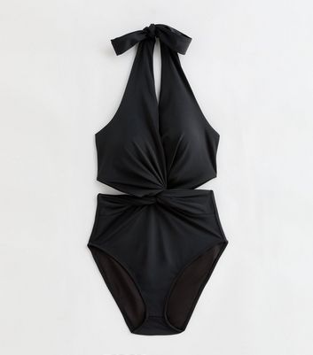 Gini London Black Cut Out Halter Swimsuit New Look
